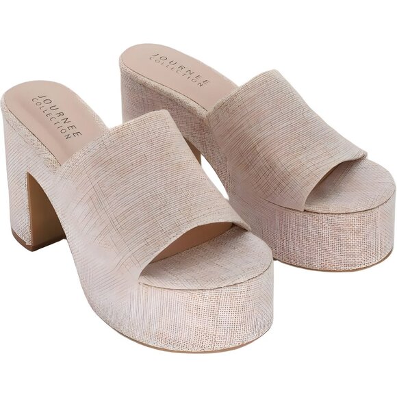 Journee Collection Beige Tan Block Heel Sandals Size 11M - Fast Shipping - Picture 4 of 6